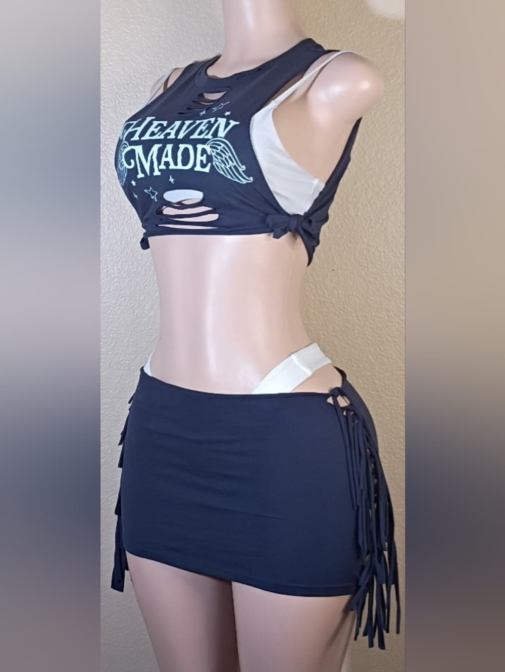 Blue 'Heaven Made' Custom Cut-Out Two-Piece Skirt Set - Picture 4 of 5